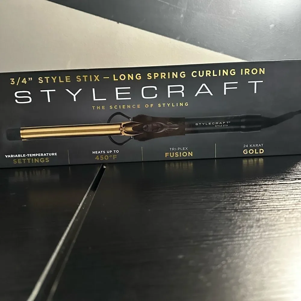 STYLECRAFT 24K GOLD STYLE STIX - LONG BARREL SPRING CURLING IRON, 3/4”, NWT